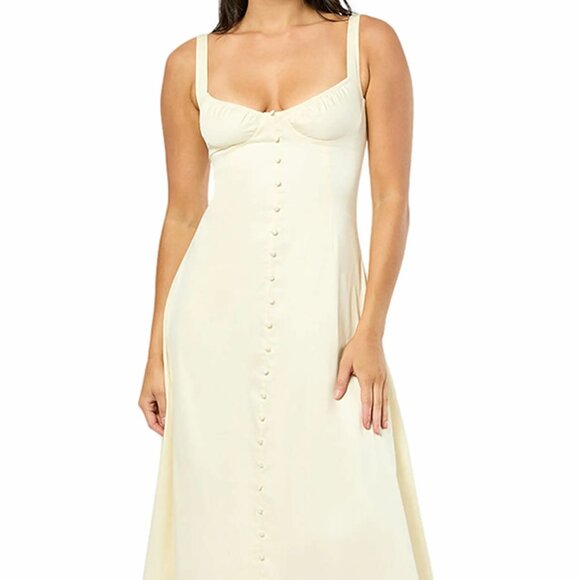 Ruched Cup Button Midi Dress - Picture 1 of 15
